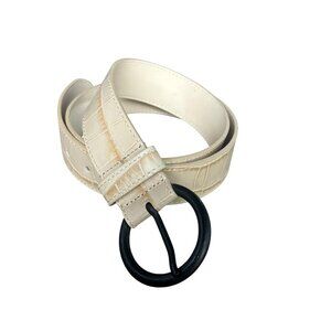 Berge Italian Tan Embossed Reptile Leather Wide Fashion Belt Size Medium